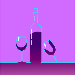 Red Wine Bottle With Glasses Alcohol Drink Icon