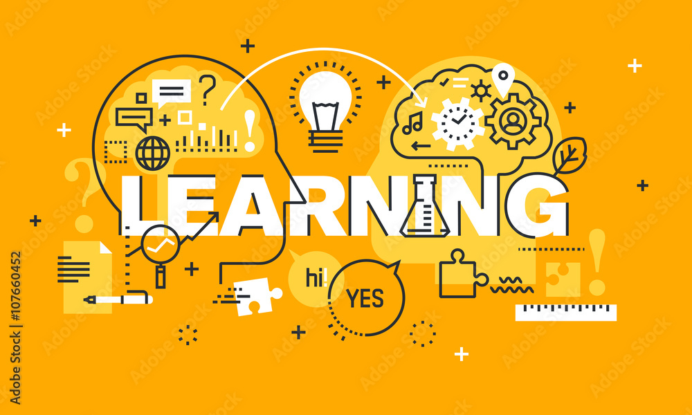Poster thin line flat design banner for learning web page, exchange and development of ideas and knowledge.