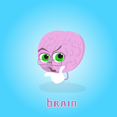 Brain Wearing Glasses Smiling Cartoon Character Icon Banner