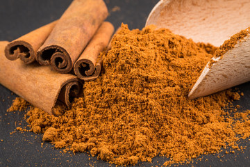 cinnamon sticks with powder.