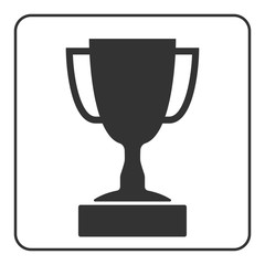 Trophy cup icon. Award sport trophy. Symbol of winner, competition, reward and champion best, prize. Victory emblem. Gray sign in frame on white background. Isolated design element Vector illustration