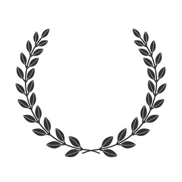 A laurel wreath icon border. Symbol of victory and achievement. Vintage design element for medal, award, coat of arms. Logo champion insignia in frame. Branch, isolated on white. Vector illustration.