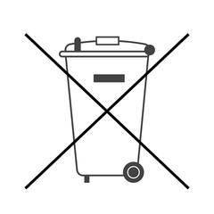 No trash bin icon. Crossed litter. Container recycle. Symbol of garbage, rubbish, dump. Prohibited element label public information. Black warning sign isolated on white background Vector illustration