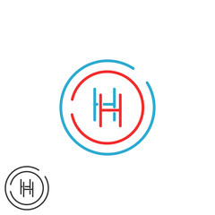 Letter H logo monogram, initials HH intersection line wedding invitation emblem, red and blue circle frame