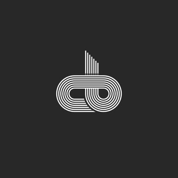 Initials cb logo monogram, linked together c b letters mockup business card emblem, offset thin line style design element