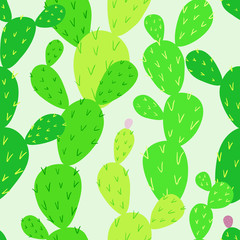 Opuntia cactus. Desert flora. Endless cactus. Vibrant colors. Vector seamless pattern, eps10.