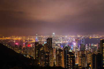 Fototapeta na wymiar Hong Kong skyline at night. View from Victoria Peak.