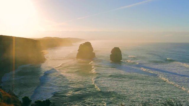 Top view of Gibson Steps by the Twelve Apostles in Port Campbell National Park on the Great Ocean Road, Victoria state, Australia.