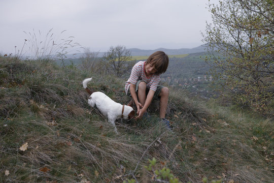 Boy and dog in nature / Bulgaria 