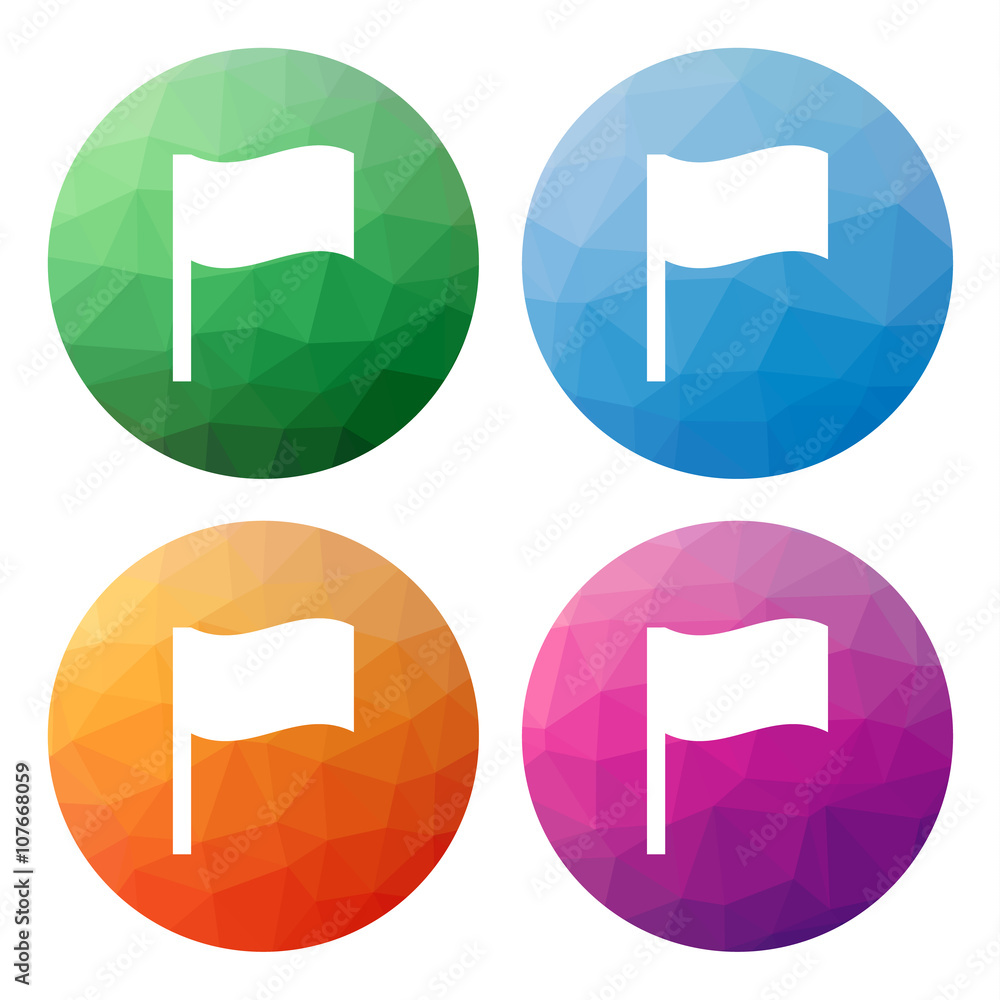 Poster set of 4 isolated modern low polygonal buttons - icons - for wav