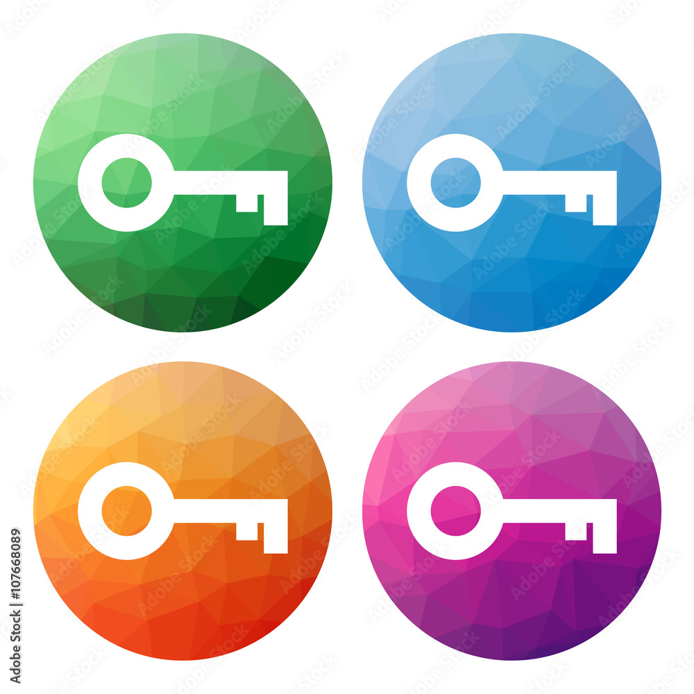 Poster set of 4 isolated modern low polygonal buttons - icons - for ke