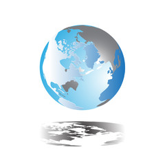 Blue globe with the continents in the air. The shadow of the flo