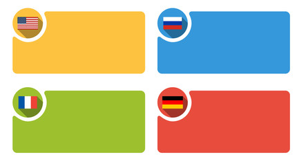 4 labels with flag of USA, Russia, France and Germany, infograph