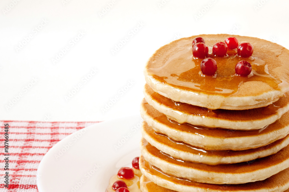 Canvas Prints pancakes with maple syrup and cranberries. pancake's day