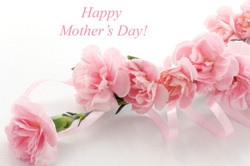 Mother's day card. Bouquet of pink carnations.