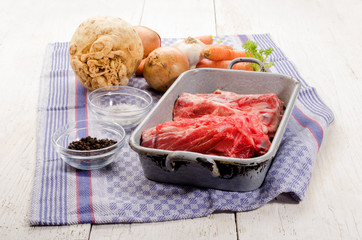 pork bones and fresh vegetables