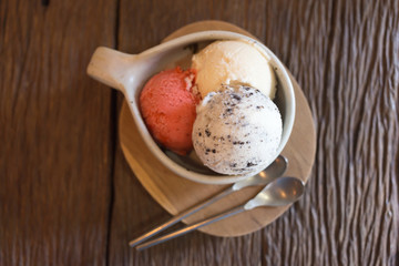 Home made icecream in the bowl with soft focus