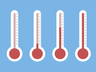 illustration of red thermometers with different levels, flat sty