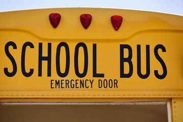 School Bus emergency back door closeup sign