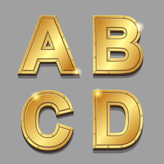  Gold letters alphabet font style. A B C D Vector