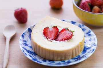 Fresh cream roll with strawberry