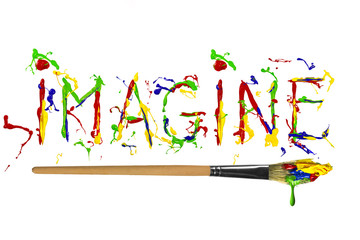 Word imagine painted by multicolor paint - obrazy, fototapety, plakaty