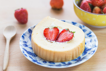 Fresh cream roll with strawberry