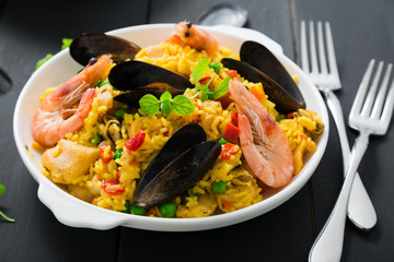 Spanish paella with seafood