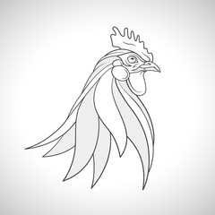 Line drawing of a farm bird - rooster cockerel head portrait. Chinese Zodiac emblem of 2017. Vector illustration.