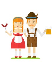 bavarian couple with beer and sausages