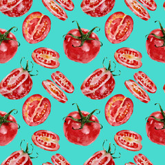 Seamless pattern with tomatoes. Watercolor 
illustration.