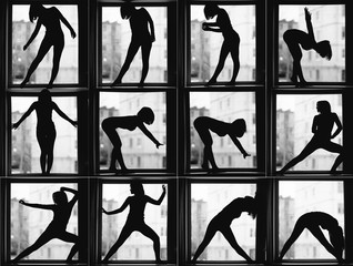 many collection silhouette girl fitness window