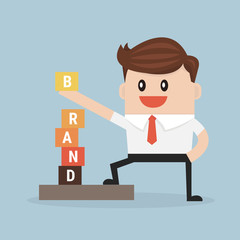 Businessman is building BRAND, vector, flat design