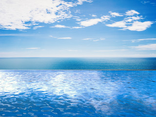 Fototapeta na wymiar infinity pool with blue sea and blue sky