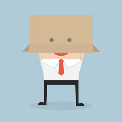 Businessman with a cardboard box on his head