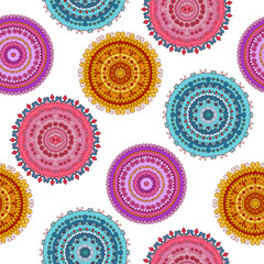 Seamless pattern with colorful mandalas
