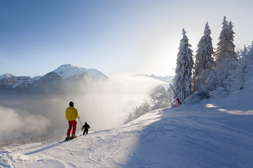 Skiers Setting off on a Piste in Morzine, France