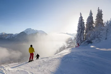 Rollo Skiers Setting off on a Piste in Morzine, France © Anthony Brown