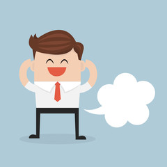 Businessman farting with blank balloon out from his bottom, flat