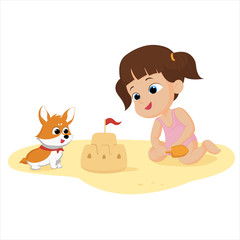 Obraz na płótnie Canvas The girl playing on the beach with your dog.