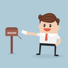 Businessman got a lot of mail in mailbox. vector. flat design