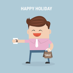 Happy man walking in Holiday