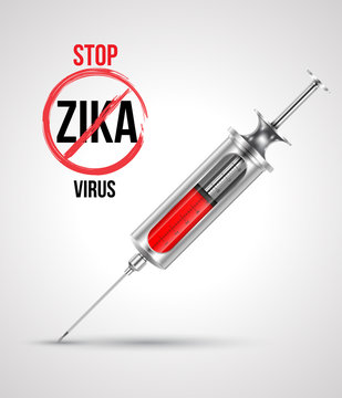 Syringe with stop ZIKA virus. Vector illustration.