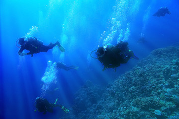 Naklejka na ściany i meble group of divers passing exams open water