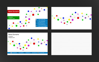 Set of modern business cards  with dots connection in bright colors. 