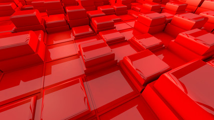 3d render. Abstract red cubes