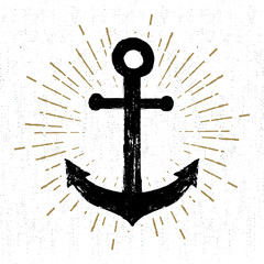 Hand drawn vintage icon with a textured anchor vector illustration.