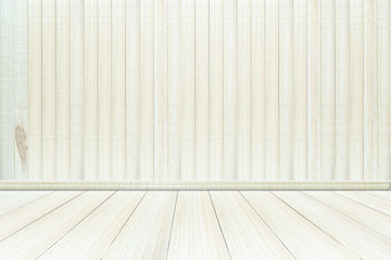 Empty interior wood room white wooden wall and floor, For displa