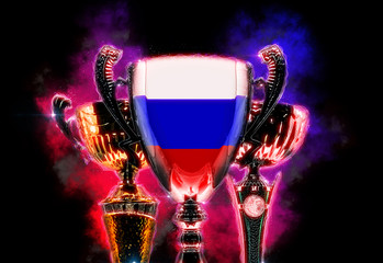 Trophy cup textured with flag of Russia. Digital illustration