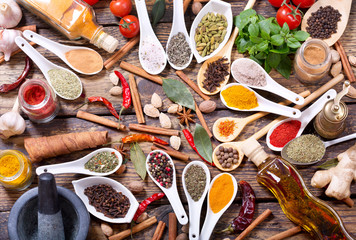 various herbs, spices and vegetables for cooking